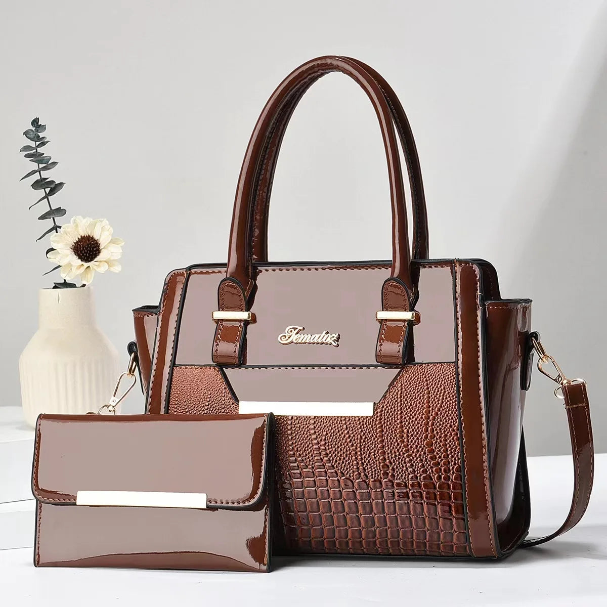 Bag and Wallet Kit in Leather - Croc